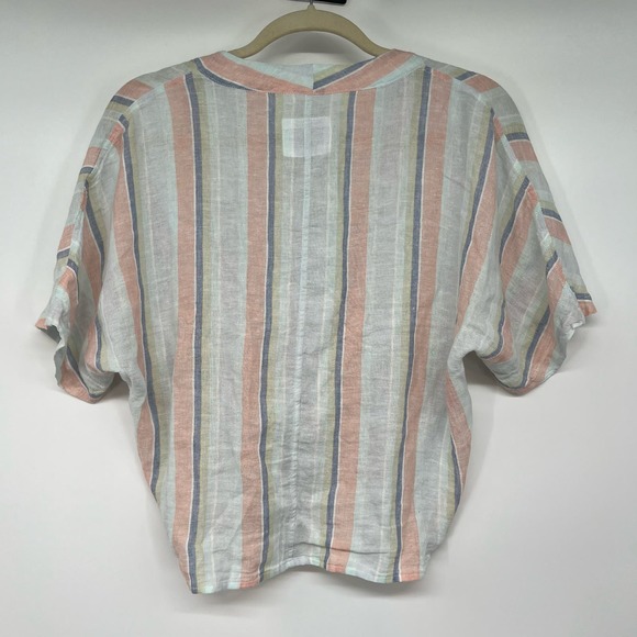 Rails Thea Top Women's Sze XS Biarritz Multi Stripe Tie Front V-Neck Linen Blend - Picture 4 of 12